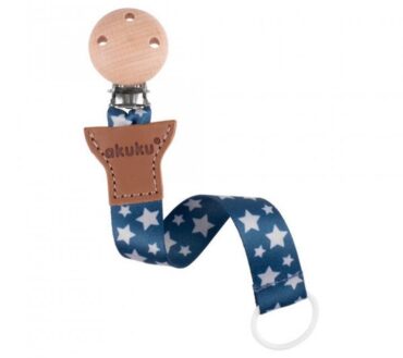 Lanț pentru suzetă, model Stele Argintii, cu clips din lemn, 24 cm Akuku A0584